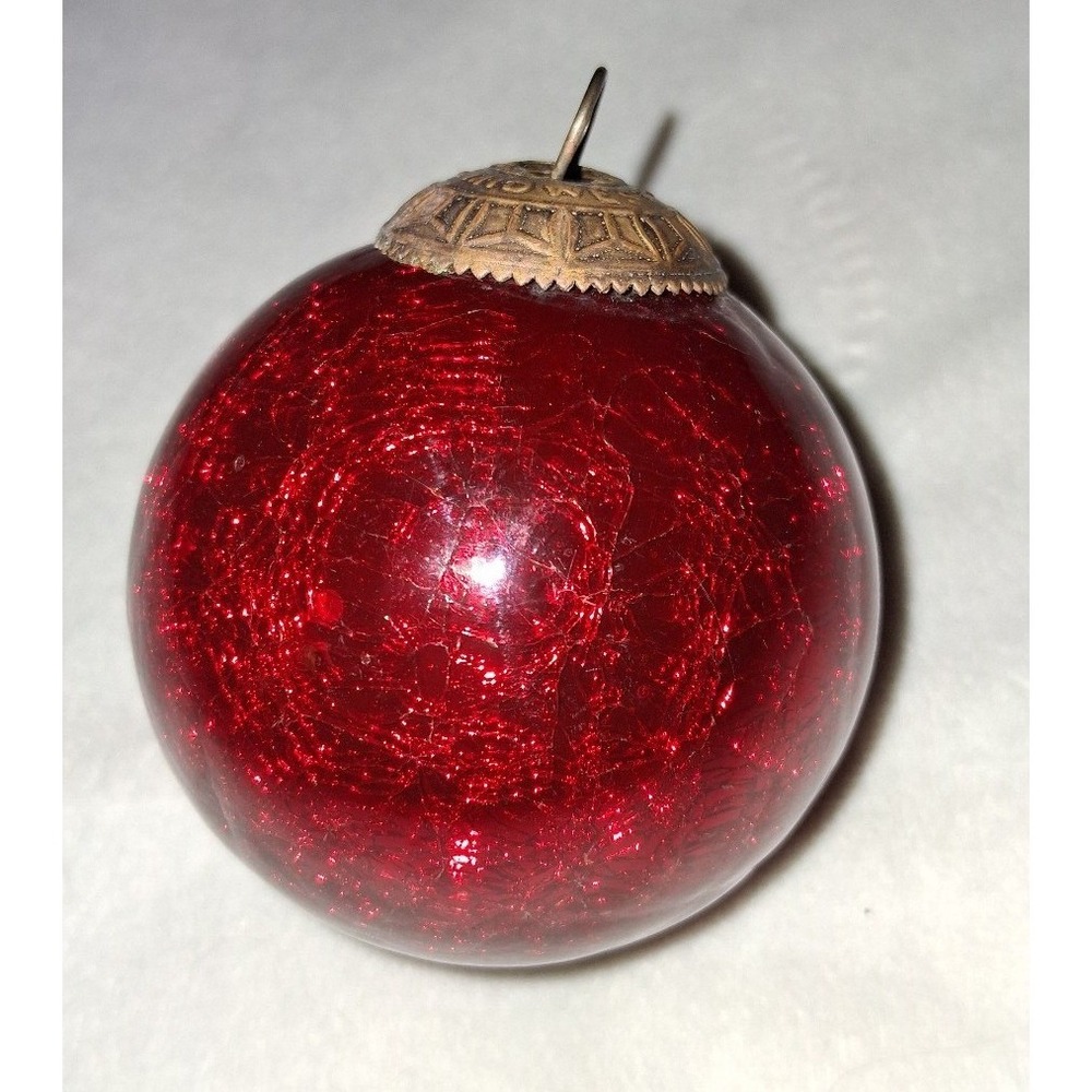 Vintage Midwest Kugel Red Crackle Glass Christmas Ornament 2.75"